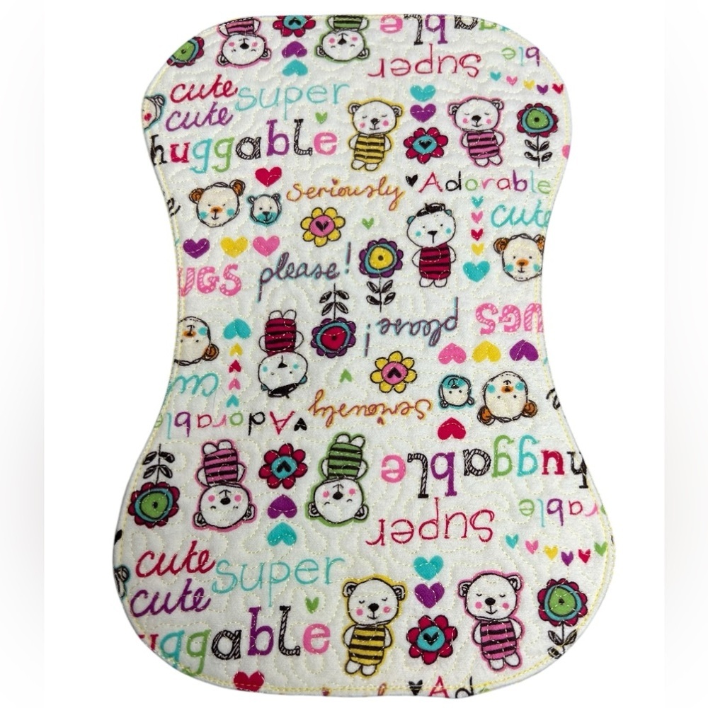 Hand Crafted Baby Burp Cloth Flannel Contoured Padded Fabric Quilted Reversible - Picture 2 of 7